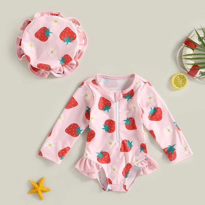 Maillot de bain bébé pour filles manches longues rose ensemble