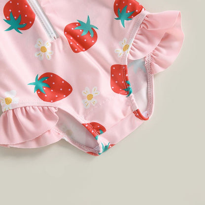 Maillot de bain bébé pour filles manches longues rose fraise