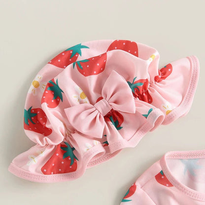 Maillot de bain bébé pour filles manches longues rose chapeau