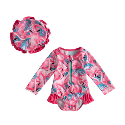 Maillot de bain bébé pour filles manches longues rose