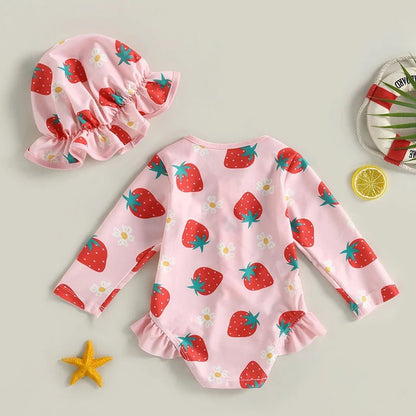 Maillot de bain bébé pour filles manches longues rose